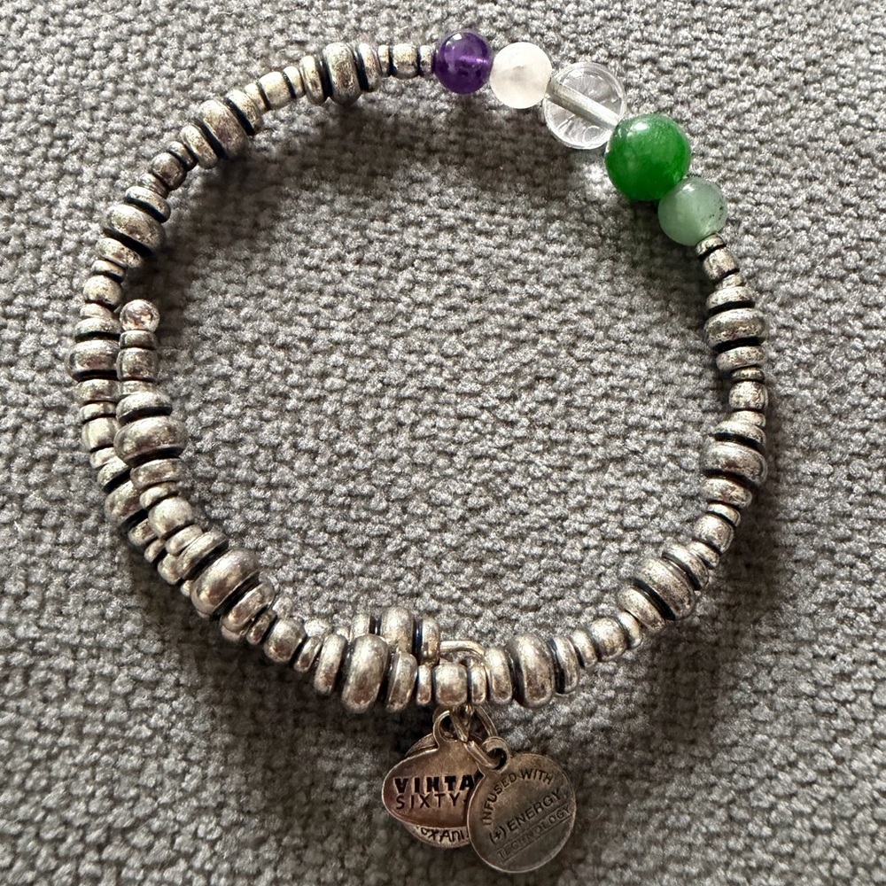 Alex and Ani Silver Adjustable Bangle Bracelet with Stones